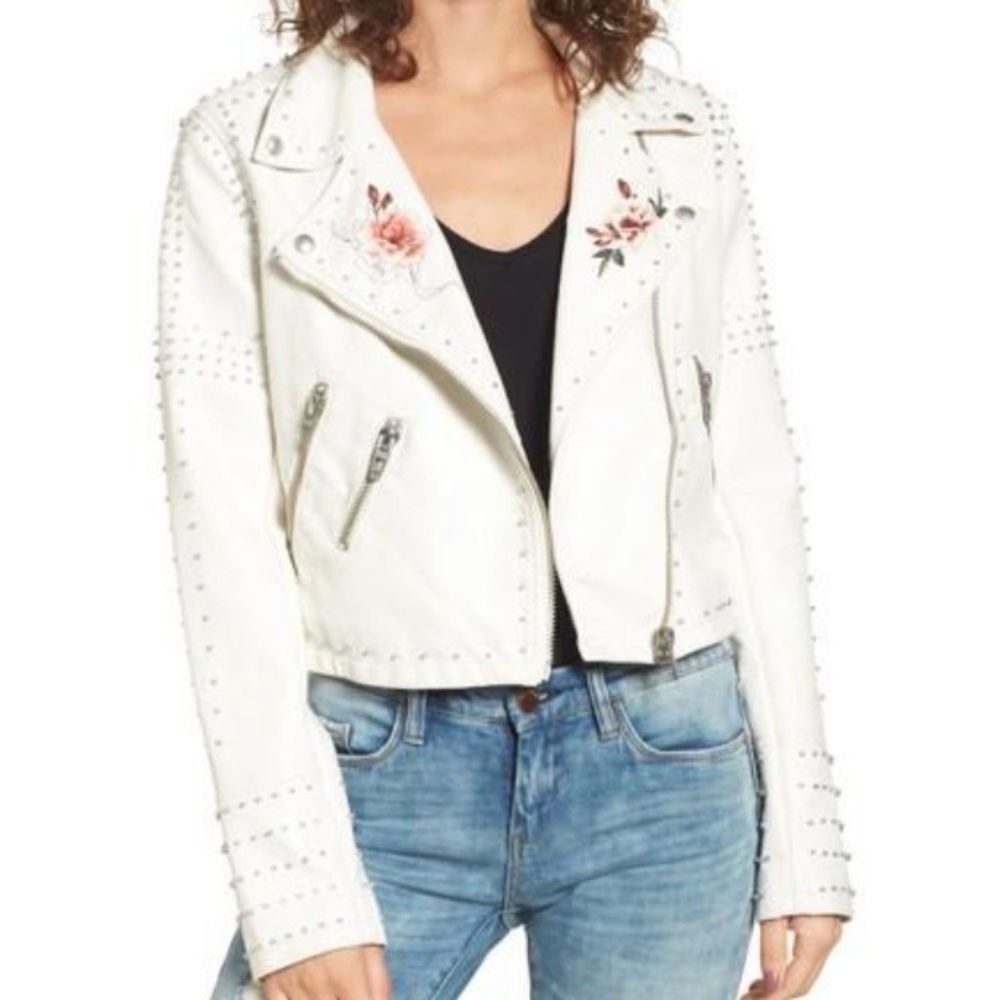 White Studded Floral Embroidered Women's Jacket